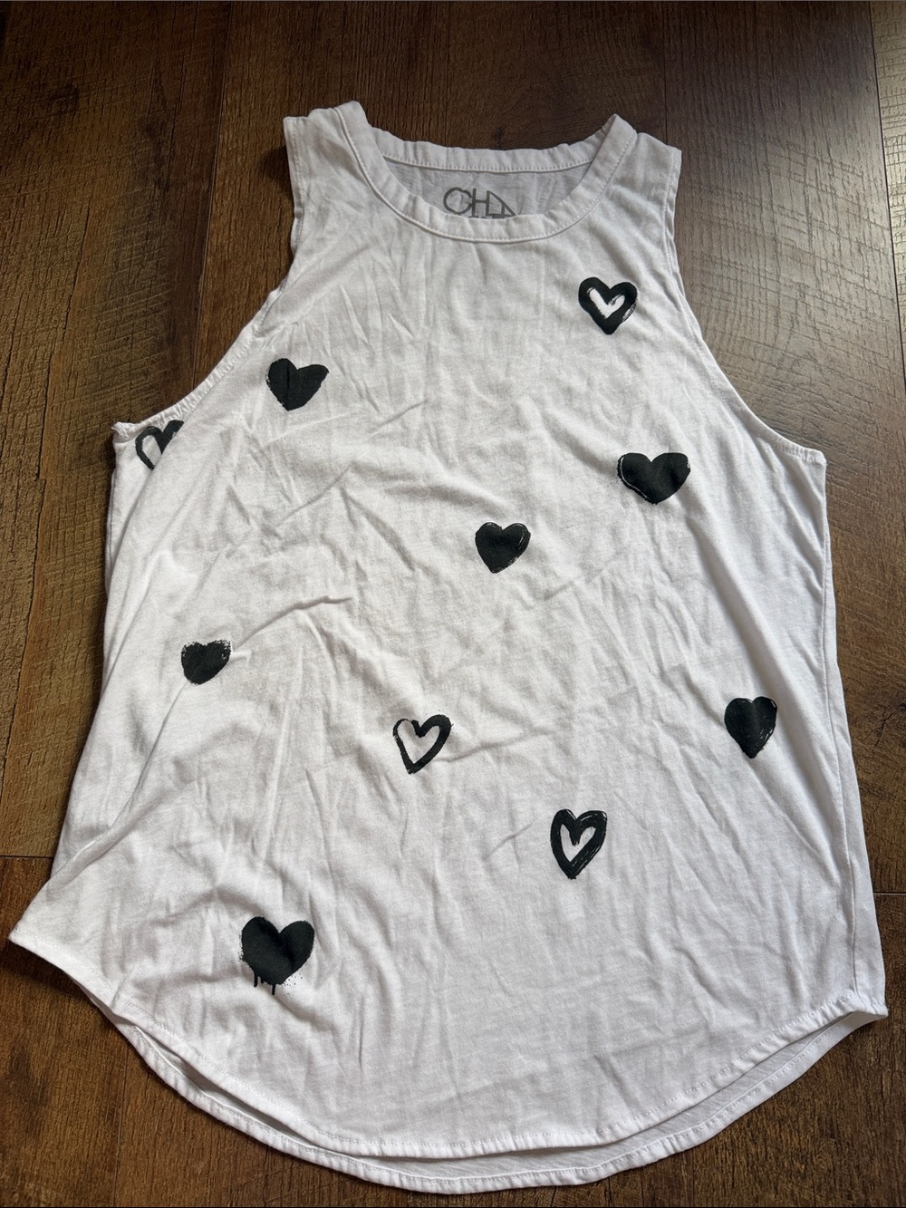 Chaser White Tank Top with Black Heart Prints